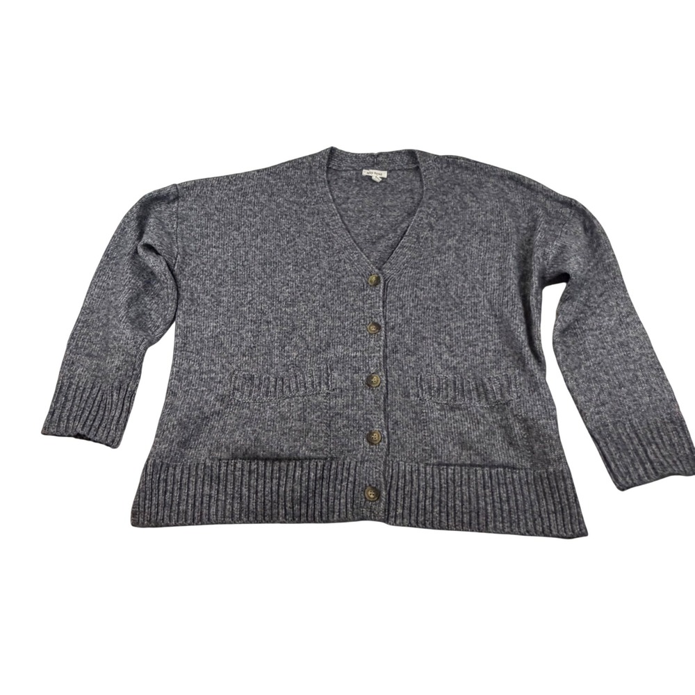 Ella Moss Womens Gray Marled Knit V-Neck Button Front Cardigan Sweater Large
